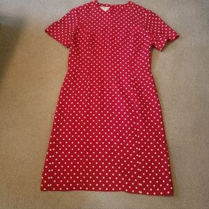 Vintage Liz Claiborne Classic Polka Dot Lined Fitted Knee Length Dress 8 Petite